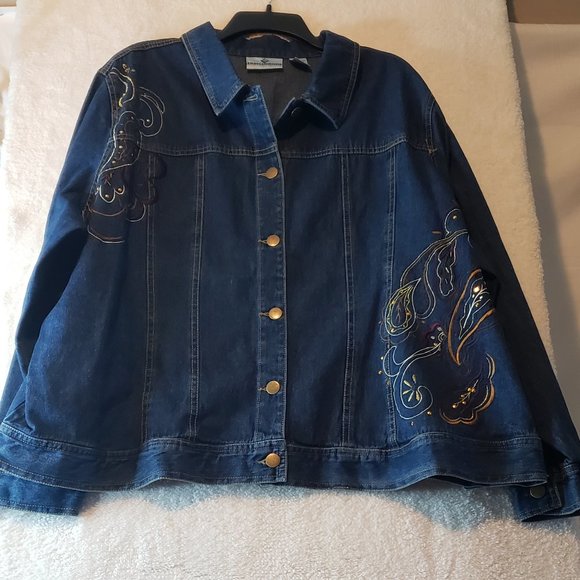 NWT Erin London Embroidered Dark Blue Jean Jacket Size 3X - Picture 1 of 5